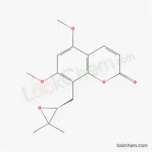 Molecular Structure of 18196-01-5 ((+)-8-[(3,3-Dimethyloxiran-2-yl)methyl]-5,7-dimethoxy-2H-1-benzopyran-2-one)