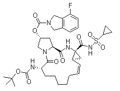 Danoprevir(ITMN-191);RG7227;2H-Isoindole-2-carboxylicacid,4-fluoro-1,3-dihydro-,(2R,6S,13aS,14aR,16aS)-14a-[[(cyclopropylsulfonyl)amino]carbonyl]-6-[[(1,1-dimethylethoxy)carbonyl]amino]-1,2,3,5,6,7,8,