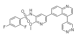 Omipalisib(GSK2126458,GSK458);2,4-difluoro-N-(2-methoxy-5-(4-(pyridazin-4-yl)quinolin-6-yl)pyridin-3-yl)benzenesulfonamide
