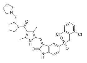 PHA-665752;(R,Z)-5-(2,6-dichlorobenzylsulfonyl)-3-((3,5-dimethyl-4-(2-(pyrrolidin-1-ylmethyl)pyrrolidine-1-carbonyl)-1H-pyrrol-2-yl)methylene)indolin-2-one