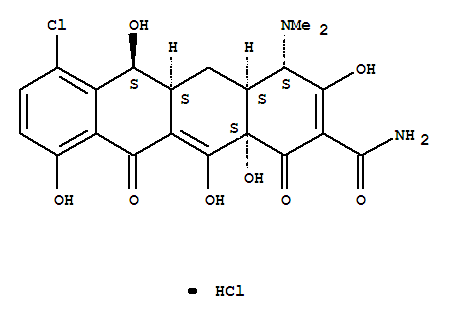 DemeclocyclineHCl;(4S,4aS,5aS,6S,12aS)-7-chloro-4-(dimethylamino)-1,4,4a,5,5a,6,11,12a-octahydro-3,6,10,12,12a-pentahydroxy-1,11-dioxo-2-Naphthacenecarboxamide,hydrochloride(1:1)