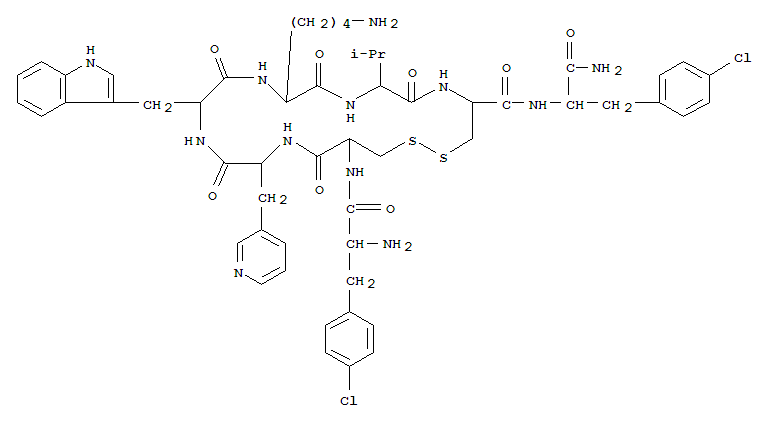 H-p-Chloro-Phe-D-Cys-β-(3-pyridyl)-Ala-D-Trp-Lys-Val-Cys-p-chloro-Phe-NH2(Disulfidebond)