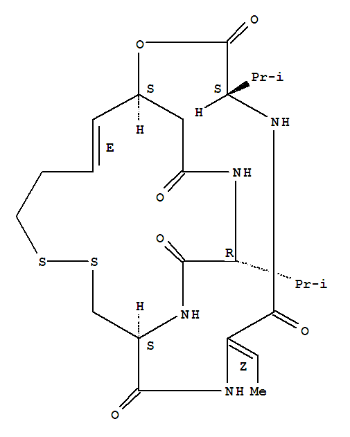 Romidepsin(FK228,Depsipeptide);FR901228;NSC630176;Cyclo[(2Z)-2-amino-2-butenoyl-L-valyl-(3S,4E)-3-hydroxy-7-mercapto-4-heptenoyl-D-valyl-D-cysteinyl],cyclic(3→5)-disulfide