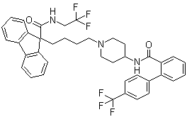 Lomitapide;N-(2,2,2-trifluoroethyl)-9-[4-[4-[[[4'-(trifluoromethyl)[1,1'-biphenyl]-2-yl]carbonyl]amino]-1-piperidinyl]butyl]-9H-fluorene-9-carboxamide