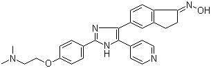 SB590885;(E)-5-(2-(4-(2-(dimethylamino)ethoxy)phenyl)-4-(pyridin-4-yl)-1H-imidazol-5-yl)-2,3-dihydroinden-1-oneoxime