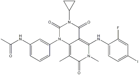 Trametinib(GSK1120212);JTP-74057;N-(3-(3-cyclopropyl-5-(2-fluoro-4-iodophenylamino)-6,8-dimethyl-2,4,7-trioxo-3,4,6,7-tetrahydropyrido[4,3-d]pyrimidin-1(2H)-yl)phenyl)acetamide