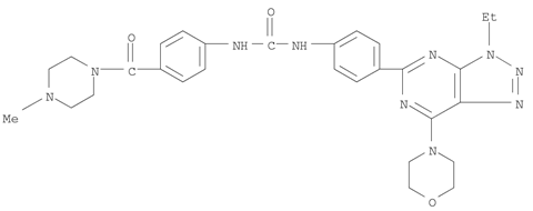 PKI-402;1-(4-(3-ethyl-7-morpholino-3H-[1,2,3]triazolo[4,5-d]pyrimidin-5-yl)phenyl)-3-(4-(1-methylpiperazine-4-carbonyl)phenyl)urea