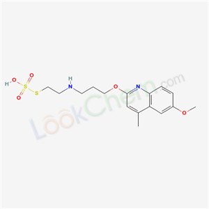 41287-33-6,Thiosulfuric acid hydrogen S-[2-[[3-[(6-methoxy-4-methyl-2-quinolinyl)oxy]propyl]amino]ethyl] ester,Thiosulfuric acid hydrogen S-[2-[[3-[(6-methoxy-4-methyl-2-quinolinyl)oxy]propyl]amino]ethyl] ester;