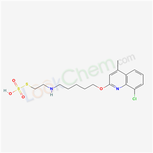 41287-36-9,Thiosulfuric acid hydrogen S-[2-[[5-[(8-chloro-4-methyl-2-quinolyl)oxy]pentyl]amino]ethyl] ester,