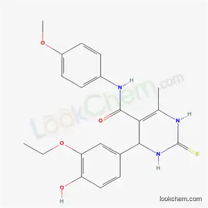 Molecular Structure of 5757-04-0 (4-(3-ethoxy-4-hydroxyphenyl)-N-(4-methoxyphenyl)-6-methyl-2-thioxo-1,2,3,4-tetrahydropyrimidine-5-carboxamide)