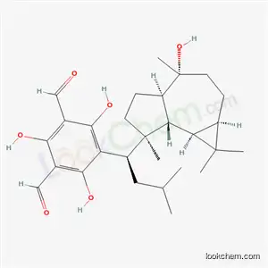 Molecular Structure of 132951-90-7 (2,4,6-Trihydroxy-5-[(1R)-1-[(1aβ,4R,4aβ,7aα,7bβ)-1,1,4,7-tetramethyl-4β-hydroxydecahydro-1H-cyclopropa[e]azulene-7α-yl]-3-methylbutyl]isophthalaldehyde)