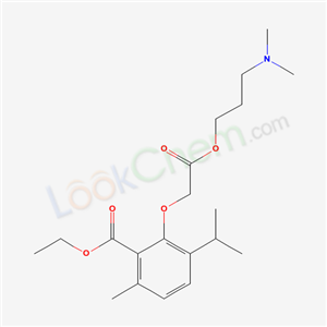 53251-82-4,3-Isopropyl-6-methyl-2-(3-dimethylaminopropyloxycarbonylmethoxy)benzoic acid ethyl ester,Acetic acid,(2-ethoxycarbonyl-6-isopropyl-3-methyl)phenoxy-,3-(dimethylamino)propyl ester;p-Cymene-2-carboxylic acid,3-(3-(dimethylamino)propoxycarbonylmethoxy)-,ethyl ester;