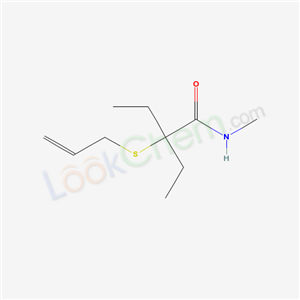 66922-81-4,2-Allylthio-2-ethyl-N-methylbutyramide,2-Allylthio-2-ethyl-N-methylbutyramide;2-Aethyl-2-allylmercapto-buttersaeure-methylamid;2-ethyl-2-allylmercapto-butyric acid methylamide;2-Aethyl-2-allylmercapto-N-methyl-butyramid;2-Allylmercapto-2-aethyl-buttersaeure-methylamid;BUTYRAMIDE,2-ALLYLTHIO-2-ETHYL-N-METHYL;