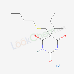 67050-23-1,5-sec-Butyl-5-(butylthiomethyl)-2-sodiooxy-4,6(1H,5H)-pyrimidinedione,sodium 5-(butan-2-yl)-5-[(butylsulfanyl)methyl]-4,6-dioxo-1,4,5,6-tetrahydropyrimidin-2-olate;BARBITURIC ACID,5-sec-BUTYL-5-(BUTYLTHIOMETHYL)-,SODIUM SALT;5-sec-Butyl-5-(butylthiomethyl)barbituric acid sodium salt;Sodium 5-sec-butyl-5-(butylthiomethyl)barbiturate;