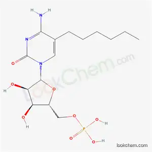 Molecular Structure of 117309-85-0 ([(2R,3R,4R,5R)-5-(4-amino-5-hexyl-2-oxo-pyrimidin-1-yl)-3,4-dihydroxy-oxolan-2-yl]methoxyphosphonic acid)