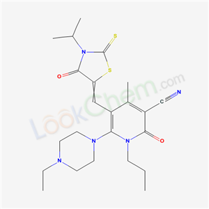 7064-14-4,6-(4-ethylpiperazin-1-yl)-4-methyl-5-{[3-(1-methylethyl)-4-oxo-2-thioxo-1,3-thiazolidin-5-ylidene]methyl}-2-oxo-1-propyl-1,2-dihydropyridine-3-carbonitrile,