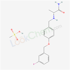 202825-46-5,Safinamide mesylate,(S)-( )-2-(4-(3-Fluorobenzyloxy) benzylamino)propanamide, methanesulfonate;NW 1015;(2R)-2-[[4-[(3-fluorophenyl)methoxy]phenyl]methylamino]propanamide; methanesulfonic acid;Propanamide, 2-(((4-((3-fluorophenyl)methoxy)phenyl)methyl)amino)-, (S)-, monomethanesulfonate;PNU 151774E;Safinamide mesylate;
