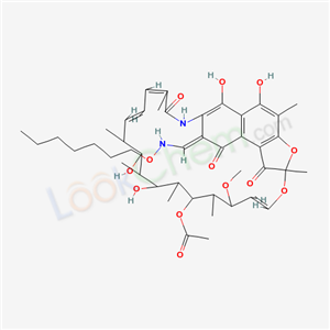 41776-57-2,3-(Heptyloxyiminomethyl)rifamycin,3-(heptyloxyimino-methyl)-rifamycin;rifaldehyde O-heptyl-oxime;3-Formylrifamycin SV O-n-heptyloxim;2,7-(Epoxypentadeca(1,11,13)trienimino)naphtho(2,1-b)furan-1,11(2H)-dione,3-formyl-5,6,9,17,19,21-hexahydroxy-23-methoxy-2,4,12,16,18,20,22-heptamethyl-,21-acetate,O-heptyloxime;