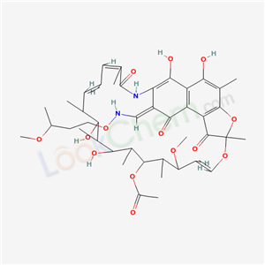 52370-28-2,3-(3-Methoxybutoxyiminomethyl)rifamycin SV,3-Formylrifamycin SV O-(3-methoxybutyl)oxime;2,7-(Epoxypentadeca(1,11,13)trienimino)naphtho(2,1-b)furan-1,11(2H)-dione,3-formyl-5,6,9,17,19,21-hexahydroxy-23-methoxy-2,4,12,16,18,20,22-heptamethyl-,21-acetate,O-(3-methoxybutyl)oxime;