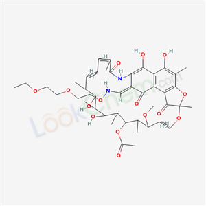 52370-31-7,3-[2-(2-Ethoxyethoxy)ethoxyiminomethyl]rifamycin SV,3-Formylrifamycin SV O-(2-(2-ethoxyethoxy)ethyl)oxime;2,7-(Epoxypentadeca(1,11,13)trienimino)naphtho(2,1-b)furan-1,11(2H)-dione,3-formyl-5,6,9,17,19,21-hexahydroxy-23-methoxy-2,4,12,16,18,20,22-heptamethyl-,21-acetate,O-(2-(2-ethoxyethoxy)ethyl)oxime;