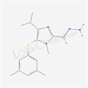 178979-00-5,5-[(3,5-dimethylphenyl)sulfanyl]-2-[(E)-hydrazinylidenemethyl]-1-methyl-4-(propan-2-yl)-1H-imidazole,