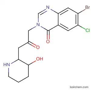 Molecular Structure of 64544-01-0 (4(3H)-Quinazolinone,
7-bromo-6-chloro-3-[3-(3-hydroxy-2-piperidinyl)-2-oxopropyl]-)