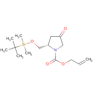 Molecular Structure of 126408-58-0 (1-Pyrrolidinecarboxylic acid,
2-[[[(1,1-dimethylethyl)dimethylsilyl]oxy]methyl]-4-oxo-, 2-propenyl ester,
(S)-)