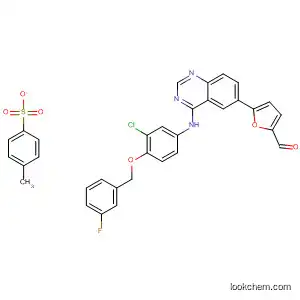 Molecular Structure of 388082-75-5 (2-Furancarboxaldehyde,5-[4-[[3-chloro-4-[(3-fluorophenyl)Methoxy]phenyl]aMino]-6-quinazolinyl]-, Mono(4-Methylbenzenesulfonate))