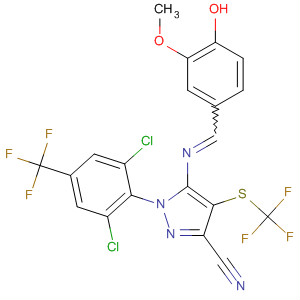 145767-97-1,1-[2,6-dichloro-4-(trifluoromethyl)phenyl]-5-{[(E)-(4-hydroxy-3-methoxyphenyl)methylidene]amino}-4-[(trifluoromethyl)sulfanyl]-1H-pyrazole-3-carbonitrile,