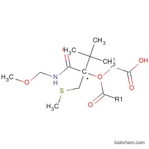 Molecular Structure of 144474-29-3 (Carbamic acid,
[2-(methoxymethylamino)-1-[(methylthio)methyl]-2-oxoethyl]-,
1,1-dimethylethyl ester, (R)-)