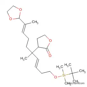 Molecular Structure of 188568-10-7 (2(3H)-Furanone,
3-[(4E)-1-[(1E)-4-[[(1,1-dimethylethyl)dimethylsilyl]oxy]-1-butenyl]-5-(1,3-
dioxolan-2-yl)-1-methyl-4-hexenyl]dihydro-)