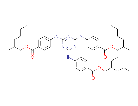 88122-99-0,UVT-150,Benzoicacid, 4,4',4''-(1,3,5-triazine-2,4,6-triyltriimino)tris-, tris(2-ethylhexyl)ester (9CI);2,4,6-Trianilino(p-carbo-2-ethylhexyl-1-oxy)-1,3,5-triazine;2,4,6-Trianilino(p-carbo-2-ethylhexyloxy)-1,3,5-triazine;Ethylhexyl triazone;Octyl triazone;Uvinul T 150;
