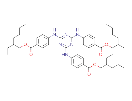 Molecular Structure of 88122-99-0 (Benzoic acid,4,4',4''-(1,3,5-triazine-2,4,6-triyltriimino)tris-, 1,1',1''-tris(2-ethylhexyl)ester)