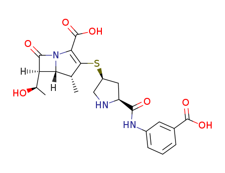 153832-46-3,Ertapenem,1-Azabicyclo[3.2.0]hept-2-ene-2-carboxylicacid,3-[[5-[[(3-carboxyphenyl)amino]carbonyl]-3-pyrrolidinyl]thio]-6-(1-hydroxyethyl)-4-methyl-7-oxo-,[4R-[3(3S*,5S*),4a,5b,6b(R*)]]-;UNII-G32F6EID2H;Invanz;