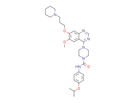 387867-13-2,Tandutinib,1-Piperazinecarboxamide,4-[6-methoxy-7-[3-(1-piperidinyl)propoxy]-4-quinazolinyl]-N-[4-(1-methylethoxy)phenyl]-;CT53518;MLN 518;[4-[6-Methoxy-7-(3-piperidylpropoxy)quinazolin-4-yl]piperazinyl]-N-[4-(methylethoxy)phenyl]carboxamide;