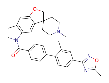 Molecular Structure of 180083-23-2 (1'-METHYL-5-[[2'-METHYL-4'-(5-METHYL-1,2,4-OXADIAZOL-3-YL)BIPHENYL-4-YL]CARBONYL]-2,3,6,7-TETRAHYDROSPIRO[FURO[2,3-F]INDOLE]-3,4'-PIPERIDINE HYDROCHLORIDE)