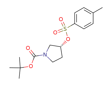 Molecular Structure of 139986-03-1 ((R)-3-(Toluene-4-sulfonyloxy)-pyrrolidine-1-carboxylic acid tert-butyl ester)