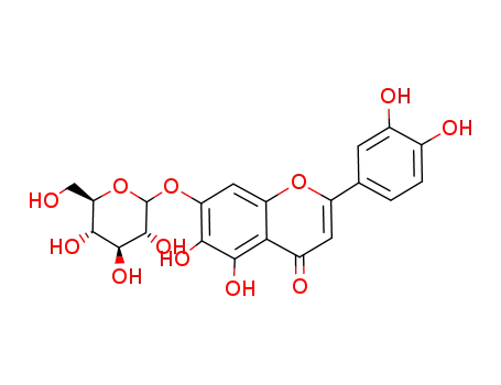 Molecular Structure of 54300-65-1 (2-(3,4-dihydroxyphenyl)-5,6-dihydroxy-4-oxo-4H-chromen-7-yl beta-D-glucopyranoside)