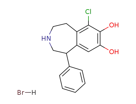 Molecular Structure of 67287-39-2 (R(+)-6-CHLORO-7,8-DIHYDROXY-1-PHENYL-2,3,4,5-TETRAHYDRO-1H-3-BENZAZEPINE HYDROBROMIDE)