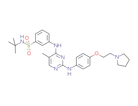 Molecular Structure of 936091-26-8 (N-(1,1-Dimethylethyl)-3-[[5-methyl-2-[[4-[2-(1-pyrrolidinyl)ethoxy]phenyl]amino]-4-pyrimidinyl]amino]benzenesulfonamide)