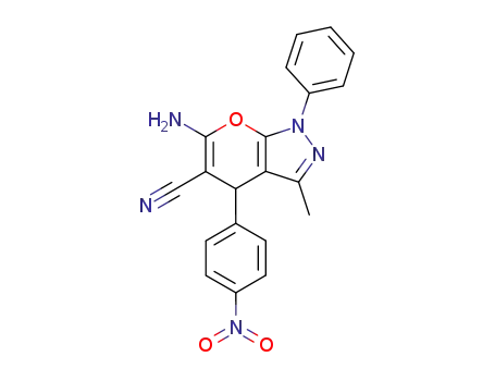 Molecular Structure of 76973-34-7 (6-amino-3-methyl-4-(4-nitrophenyl)-1-phenyl-1,4-dihydropyrano[2,3-c]pyrazole-5-carbonitrile)