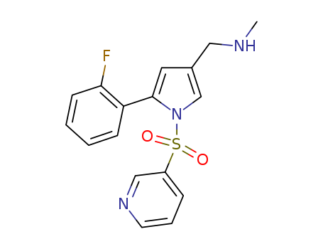 881681-00-1,Vonoprazan,Vonoprazan;1-[5-(2-Fluorophenyl)-1-[(pyridin-3-yl)sulfonyl]-1H-pyrrol-3-yl]-N-methylmethanamine;1H-Pyrrole-3-methanamine,5-(2-fluorophenyl)-N-methyl-1-(3-pyridinylsulfonyl);TAK-438 (free base)