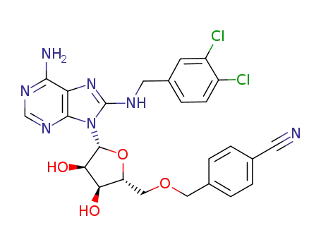 Molecular Structure of 1134156-31-2 (5'-O-[(4-Cyanophenyl)methyl]-8-[[(3,4-dichlorophenyl)methyl]amino]-adenosine)