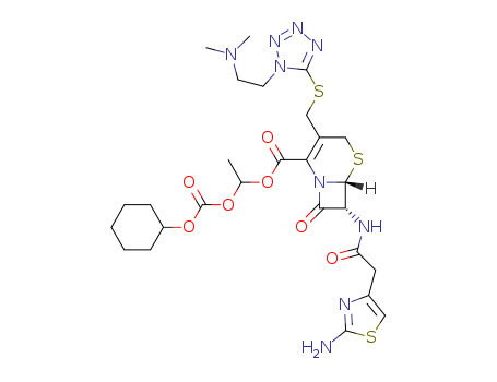 95761-91-4,5-Thia-1-azabicyclo[4.2.0]oct-2-ene-2-carboxylic acid, 7-[[(2-amino-4-thiazolyl)acetyl]amino]-3-[[[1-[2-(dimethylamino)ethyl]-1H-tetrazol-5-yl]thio]methyl]-8-oxo-, 1-[[(cyclohexyloxy)carbonyl]oxy]ethyl ester, [6R-(6α,7β)]-,5-Thia-1-azabicyclo[4.2.0]oct-2-ene-2-carboxylicacid,7-[[(2-amino-4-thiazolyl)acetyl]amino]-3-[[[1-[2-(dimethylamino)ethyl]-1H-tetrazol-5-yl]thio]methyl]-8-oxo-,1-[[(cyclohexyloxy)carbonyl]oxy]ethyl ester, [6R-(6a,7b)]-; Cefotiam hexetil