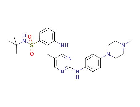Molecular Structure of 936091-14-4 (N-(1,1-Dimethylethyl)-3-[[5-methyl-2-[[4-(4-methyl-1-piperazinyl)phenyl]amino]-4-pyrimidinyl]amino]benzenesulfonamide)