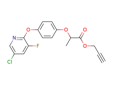 105512-06-9,Clodinafop-propargyl,Propanoic acid,2-[4-[(5-chloro-3-fluoro-2- pyridinyl)oxy]phenoxy]-,2-propynyl ester,(2R)-;Topik;CGA 184927;Propynyl(R)-2-[4-[(5-chloro-3-fluoro-2-pyridinyl)oxy] phenoxy]propanoate;Clodinafop-propargyl 60%WP;Clodinafop-propargyl 96%;Clethodim 12%EW;Propynyl (R)-2-[4-[(5-chloro-3-fluoro-2-pyridinyl)oxy]phenoxy]propanoate;