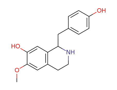 Molecular Structure of 2033-08-1 (7-Isoquinolinol,
1,2,3,4-tetrahydro-1-[(4-hydroxyphenyl)methyl]-6-methoxy-)