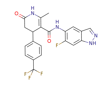 Molecular Structure of 864082-47-3 (N-(6-Fluoro-1H-indazol-5-yl)-2-methyl-6-oxo-4-[4-(trifluoromethyl)phenyl]-1,4,5,6-tetrahydro-3-pyridinecarboxamide)