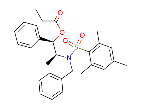 Molecular Structure of 187324-66-9 (PROPIONIC ACID (1R,2S)-2-[N-BENZYL-N-(MESITYLENESULFONYL)AMINO]-1-PHENYLPROPYL ESTER)