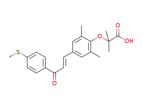 923978-27-2,Elafibranor(GFT505),Elafibranor(GFT505);elafibranor E;Propanoic acid, 2-[2,6-dimethyl-4-[(1E)-3-[4-(methylthio)phenyl]-3-oxo-1-propen-1-yl]phenoxy]-2-methyl-;2-[2,6-Dimethyl-4-[(1E)-3-[4-(methylthio)phenyl]-3-oxo-1-propen-1-yl]phenoxy]-2-methylpropanoic acid;(E)-2-(2,6-dimethyl-4-(3-(4-(methylthio)phenyl)-3-oxoprop-1-en-1-yl)phenoxy)-2-methylpropanoic acid;SureCN815512;Elafibranor (GFT-505, Ph III)